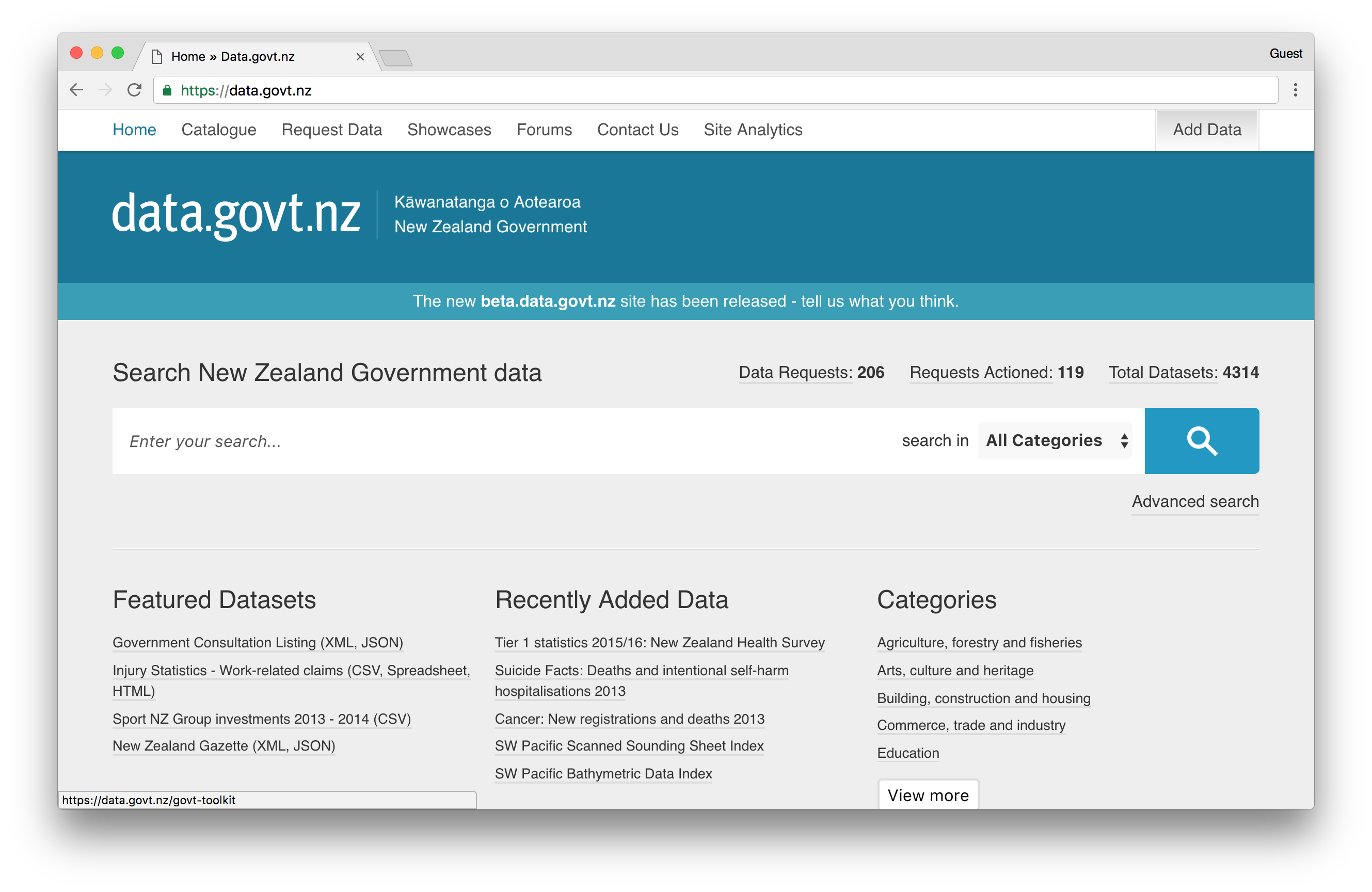 Data.govt.nz homepage