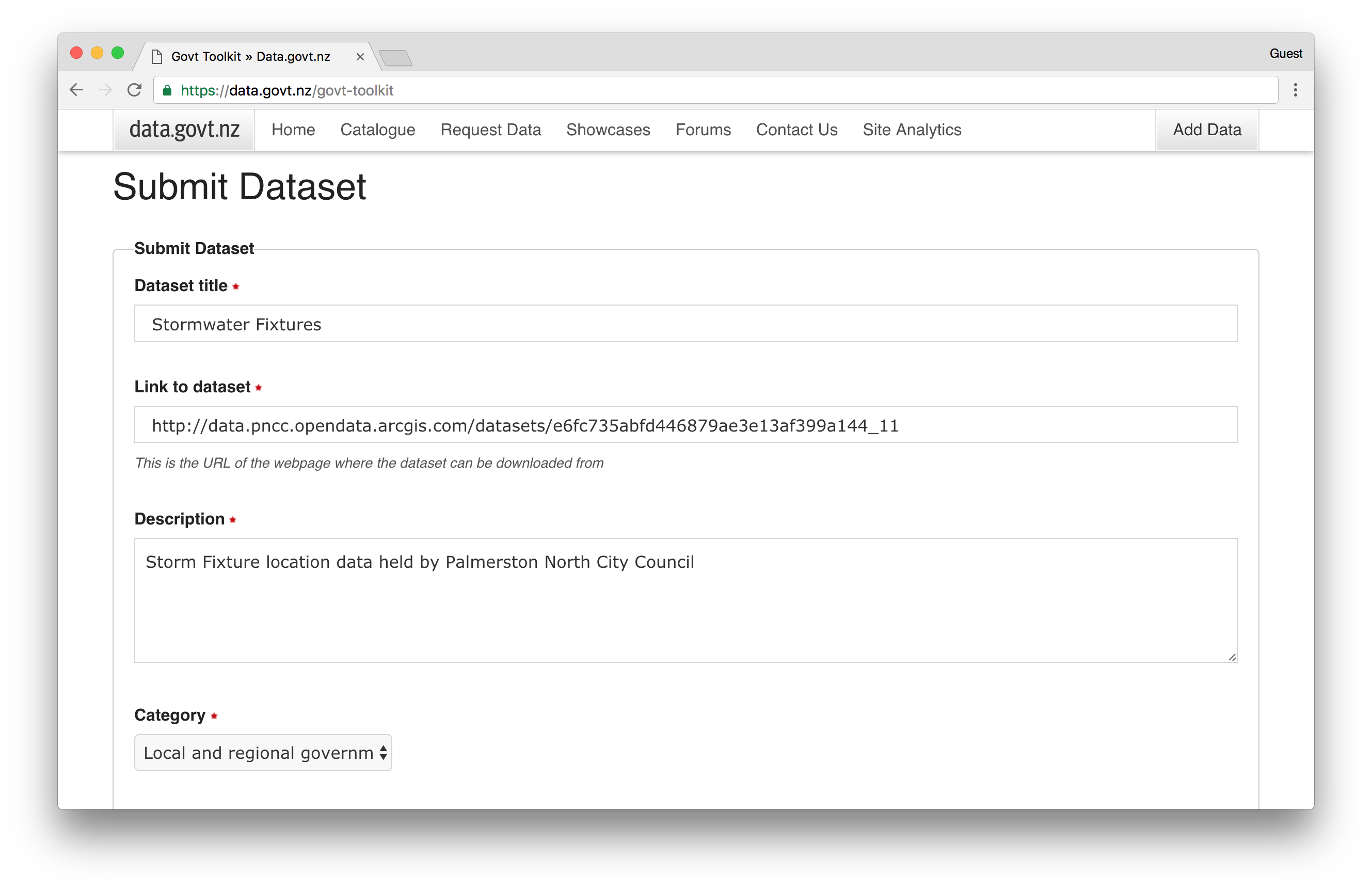 data.govt.nz submission page